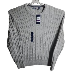 IZOD Mens XXL Grey Cable Knit Crew Neck Long Sleeve Sweater Premium Essentials